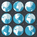 Globe earth icons. Flat style.