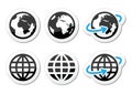 Globe earth icons set with reflection