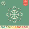 Globe of the Earth inside a gear or cog, setting parameters, Global Options - line icon