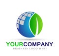 Globe earth and leaf company concept logo icon element sign on white background