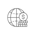 Globe earth with pile of coins lineal icon. Global technology, internet, social network symbol design. Royalty Free Stock Photo