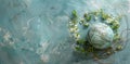 A Globe in Earth with Small Green Flowers on a Blue Background Royalty Free Stock Photo