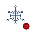 Globe Earth sphere with pointers out. Network over the world concept sign. Global tech logo