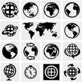 Globe earth vector icons set on gray. Royalty Free Stock Photo