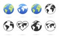 Globe earth vector icons set, planet Earth icon. Differents style of planets, Flat planet Earth icon