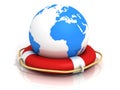 Globe earth world sphere and lifebuoy ring
