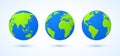 Globe earth world vector map. 3d blue transparent digital planet round globe icon set Royalty Free Stock Photo