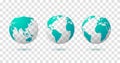 Globe earth world vector map. 3d blue transparent digital planet round globe icon set Royalty Free Stock Photo