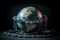 A globe ensnared by thick chains, symbolizing the constraints and challenges facing our planet Royalty Free Stock Photo