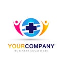 Globe Family Health care medical cross logo icon symbol on white background