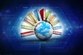 Globe and file cabinet with ring binders, Database or archive concep Royalty Free Stock Photo