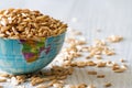 Globe filled with grain, concept of global food scarcity and hunger, export and import cereal Royalty Free Stock Photo