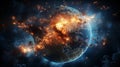 The globe is on fire, global catastrophe, explosion of the earth, end of the world. Generative AI. Royalty Free Stock Photo
