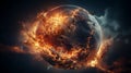 The globe is on fire, global catastrophe, explosion of the earth, end of the world. Generative AI. Royalty Free Stock Photo