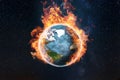 The globe is on fire, global warming, the average temperature on earth is rising. The concept of disaster. This image elements