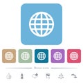 Globe flat icons on color rounded square backgrounds