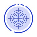 Globe, Focus, Target, Connected Blue Dotted Line Line Icon