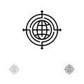 Globe, Focus, Target, Connected Bold and thin black line icon set