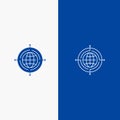 Globe, Focus, Target, Connected Line and Glyph Solid icon Blue banner Line and Glyph Solid icon Blue banner