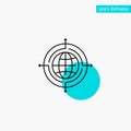 Globe, Focus, Target, Connected turquoise highlight circle point Vector icon