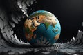 Globe Fracturing into Myriad Pieces - Dramatic Emphasis on Cracks, Continents Adrift Amidst Cosmic Chaos