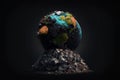 A globe with garbage standing on a large pile of garbage. Concepts of earth pollution