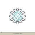 Globe Gear Line Art Icon Vector Logo Template Illustration Design. Vector EPS 10 Royalty Free Stock Photo