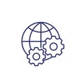 globe and gears icon, line vector art Royalty Free Stock Photo