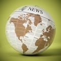 Globe with generic newspaper texture. 3D illustration Royalty Free Stock Photo