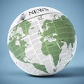 Globe with generic newspaper texture. 3D illustration