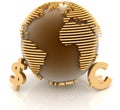 Globe with gold currency symbols