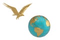 Globe and gold eagle.3D illustration.