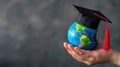 The globe with graduation cap.AI generated image Royalty Free Stock Photo