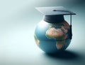 Globe with Graduation Cap - Global Education and International Learning Concept Royalty Free Stock Photo