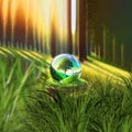 Globe in the green forest among the grass. The concept of conservation of the environment, ecology. Earth Day Royalty Free Stock Photo