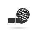 Globe is on hand. Icon or logo for a website or application