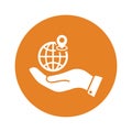 Globe on hand icon / orange color