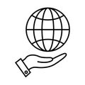 Globe in hand line icon in flat style Royalty Free Stock Photo