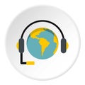 Globe with headset icon circle Royalty Free Stock Photo