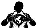 Globe Heart Business Superhero Tearing Shirt Chest