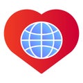 Globe in heart flat icon. Planet with heart color icons in trendy flat style. Love world gradient style design, designed