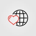 Globe with heart icon in line design style. World health day concept. Earth love symbol Royalty Free Stock Photo