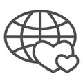 Globe and hearts line icon, charity concept, Earth love heart sign on white background, peace or donation in the world Royalty Free Stock Photo