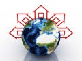 Globe with homes around on white background Royalty Free Stock Photo