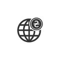 Globe with hryvnia icon in simple design. Vector illustration