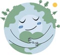 Happy Earth Day poster or banner. Eco friendly concept. World environment day. Planet with hug Royalty Free Stock Photo