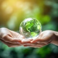 Globe on the human hands for environmental,Social and governance,Words green background,sustainable environment concept,AI