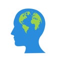 Globe in human head icon. Cartoon illustration of globe in human head vector icon for web Royalty Free Stock Photo