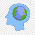 Globe in human head icon, cartoon style Royalty Free Stock Photo