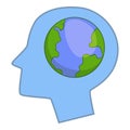 Globe in human head icon, cartoon style Royalty Free Stock Photo